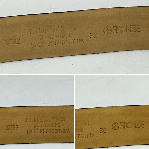 Vintage Firenze Leather Belt 36 Removable Nickel Silver Cow Buckle Argentina - Picture 9 of 16